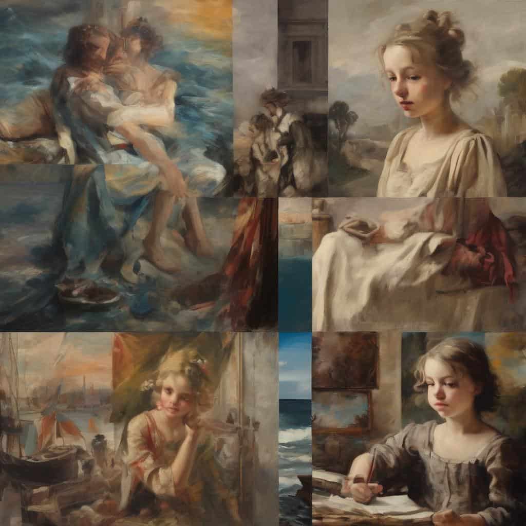 Οπτική τέχνη, έργα διαμόρφωσης σύγχρονης τέχνης, ζωγραφικά πορτρέτα και σκηνές, εμπνευσμένα από σημαντικά καλλιτεχνικά έργα.