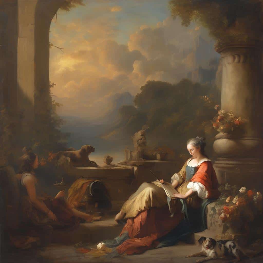 Οπτική αναπαράσταση σύγχρονης τέχνης με ρομαντικά και κλασικά στοιχεία.